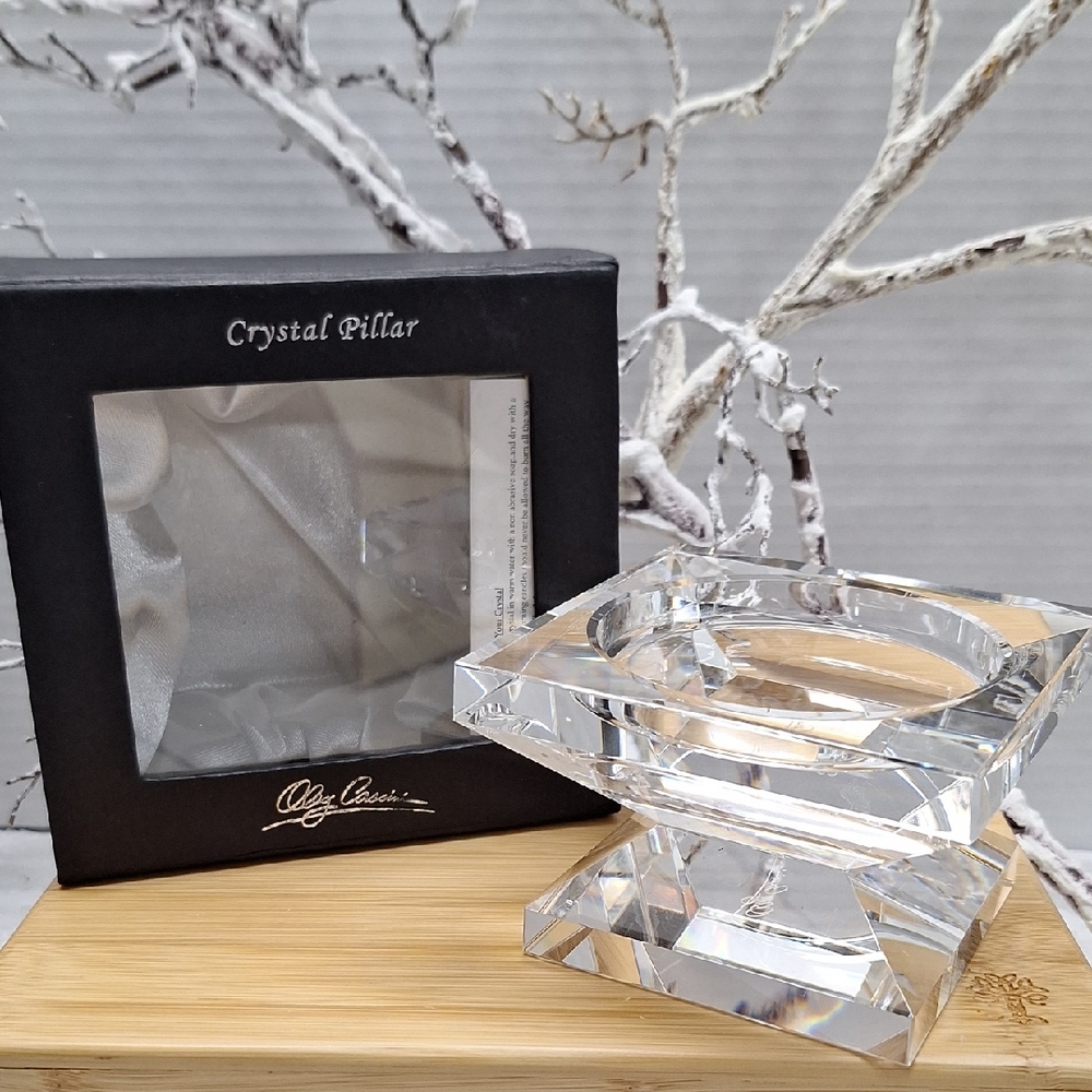 #ADK Signed Oleg Cassini Crystal Pillar Candle Holder NIB